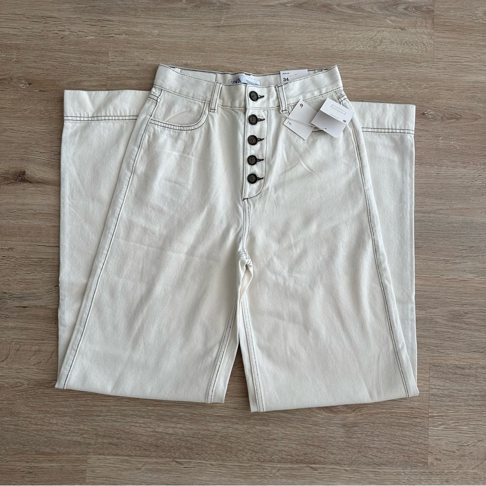 Zara Women’s Cream Wide Leg Jeans